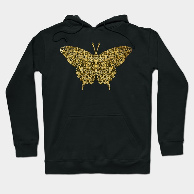 Golden Wings Mandala Butterfly Hoodie by polliadesign